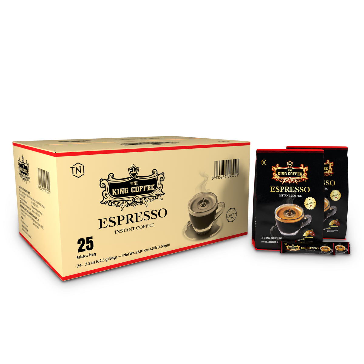 King Coffee - Instant Espresso - Box 15 Sticks ( 12 Boxes) Free