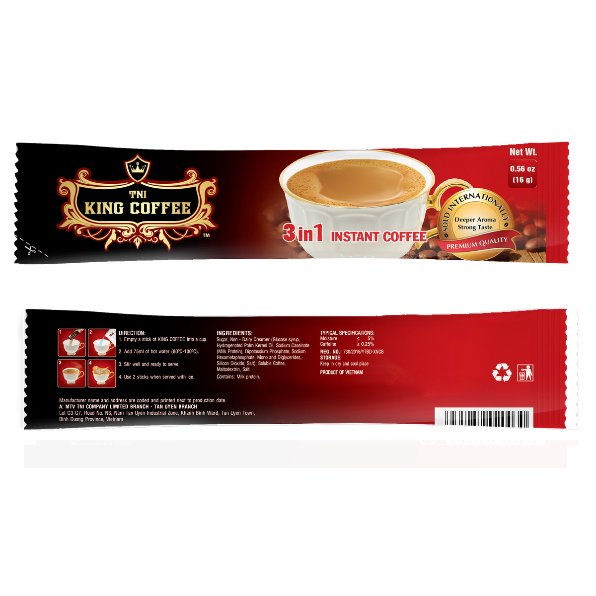 King Coffee Premium Instant Coffee - 3 in 1 Vietnamese Coffee Blend w/  Creamer & Sugar - 88 Single Serve Instant Coffee Packets (1 Bag - 88 Sticks)