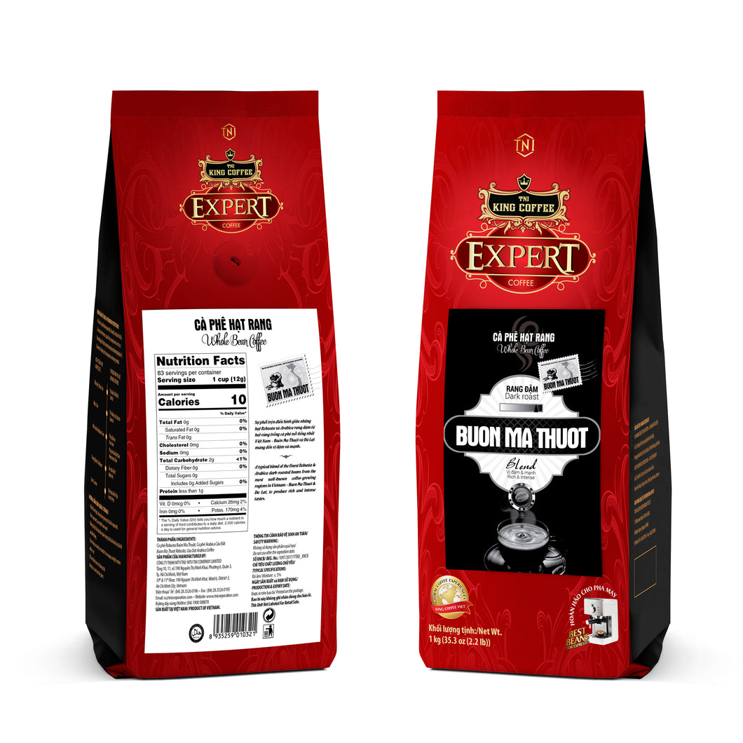 KING COFFEE Whole Bean - BUON MA THUOC (BMT) Available in 12oz & 2.2lbs - Vietnamese Coffee Dark-roasted Arabica & Robusta beans- Rich & Intense