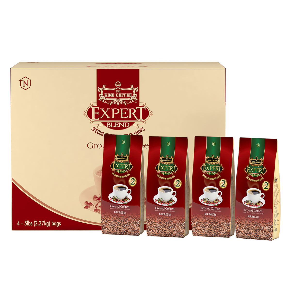 King Coffee Ground Coffee Expert Blend 2 Arabica & Robusta 5lbs/ Bag