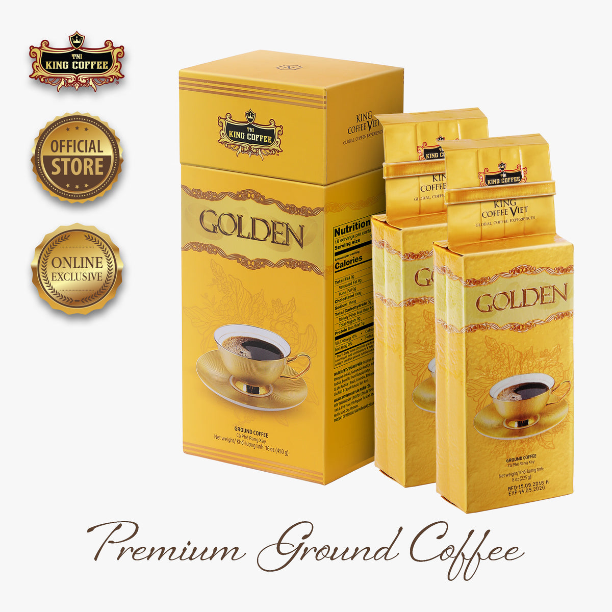KING COFFEE Roast & Ground GOLDEN Coffee Box Arabica & Robusta Beans King Coffee USA