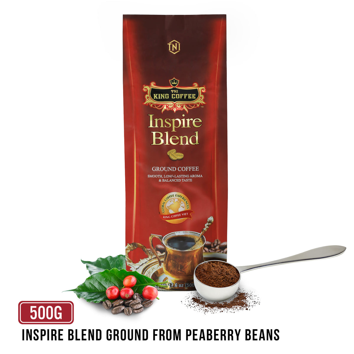 KING COFFEE INSPIRE BLEND Ground Coffee 500g 4 Varieties of Peaberry King Coffee USA