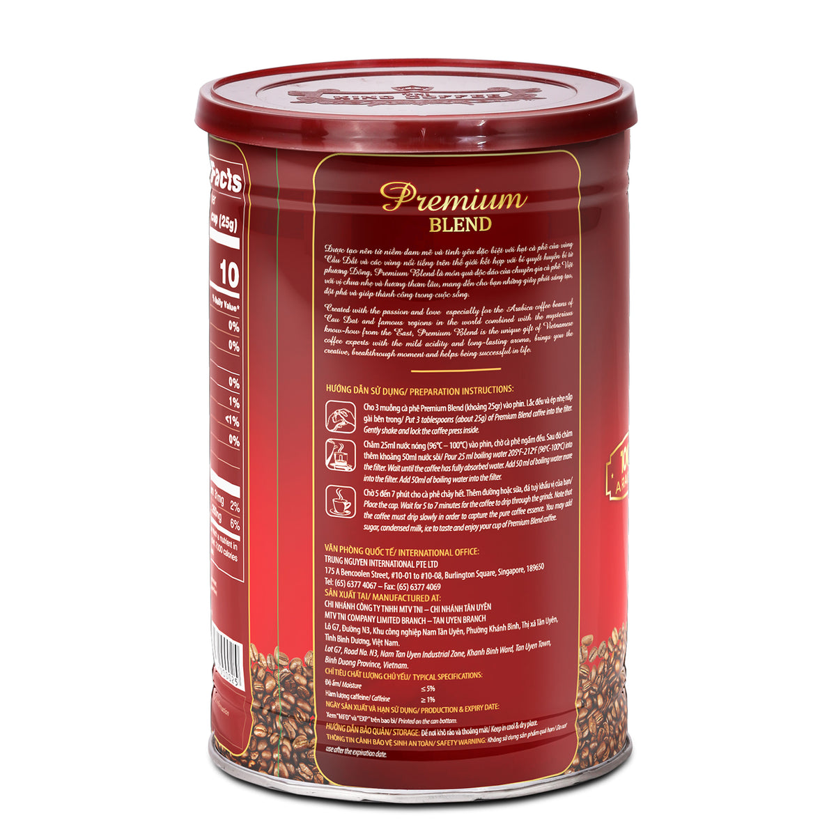 5100059 KING COFFEE Premium Blend Ground Coffee 100 Arabica 450g