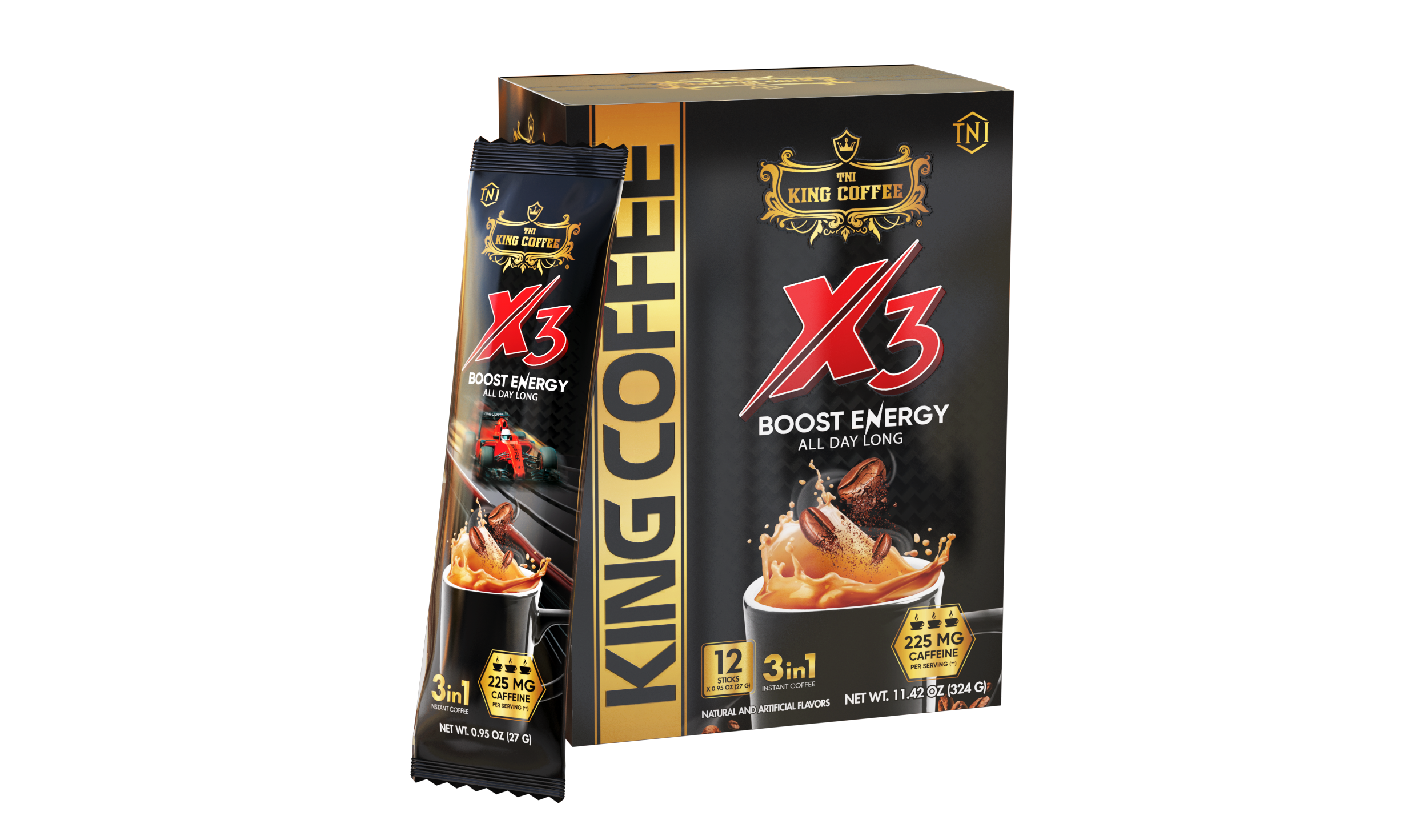 kingrecipe King Coffee - 3in1 - X3 Instant Coffee Mix - Boost Energy - Box 12