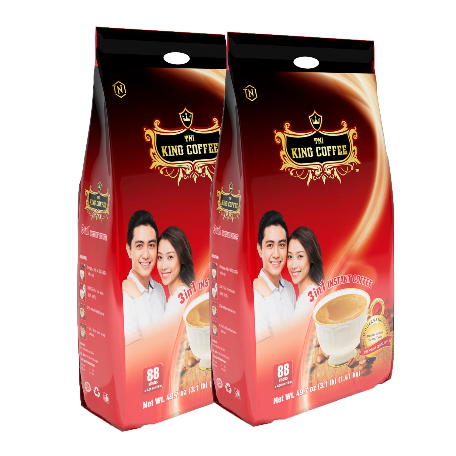 King Coffee 3in1 Instant Coffee Mix Bag 88 sticks x 0.56oz (16g