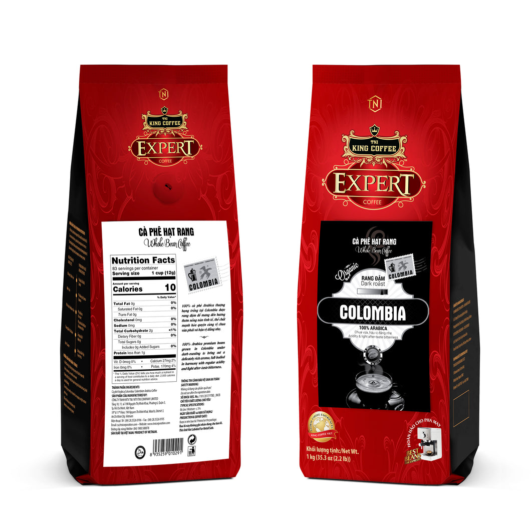 King Coffee Whole Bean - COLUMBIA Dark Roast Acidity & Light Bitterness Taste 100% Arabica Beans Available in 12oz & 2.2LBS