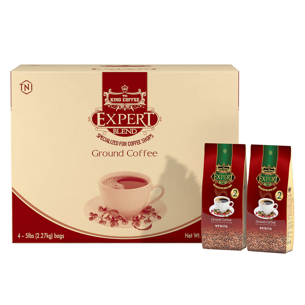 King Coffee Ground Coffee Expert Blend #2 Arabica & Robusta 5lbs/ Bag - Available in Pack of 1, Pack of 2 & Pack of 4