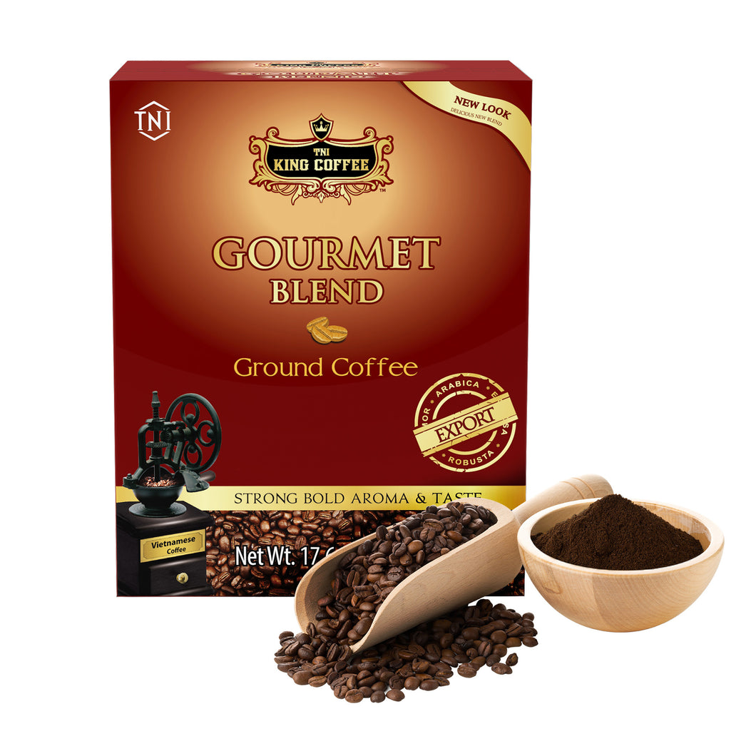 King Coffee GOURMET BLEND Ground Coffee 1.1lbs (500g) Dark Roasted with Robusta, Arabica, Catimor, Excelsa | Strong, Bold Aroma & Taste Available in Pack of 1, Pack of 2 and Pack of 4