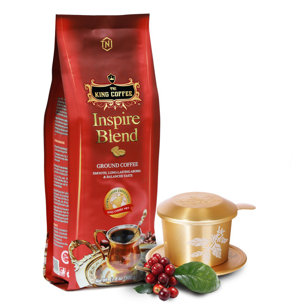 KING COFFEE INSPIRE BLEND Ground Coffee 500g | 4 Varieties of Peaberry Beans: Arabica, Robusta, Excelsa, Catimor