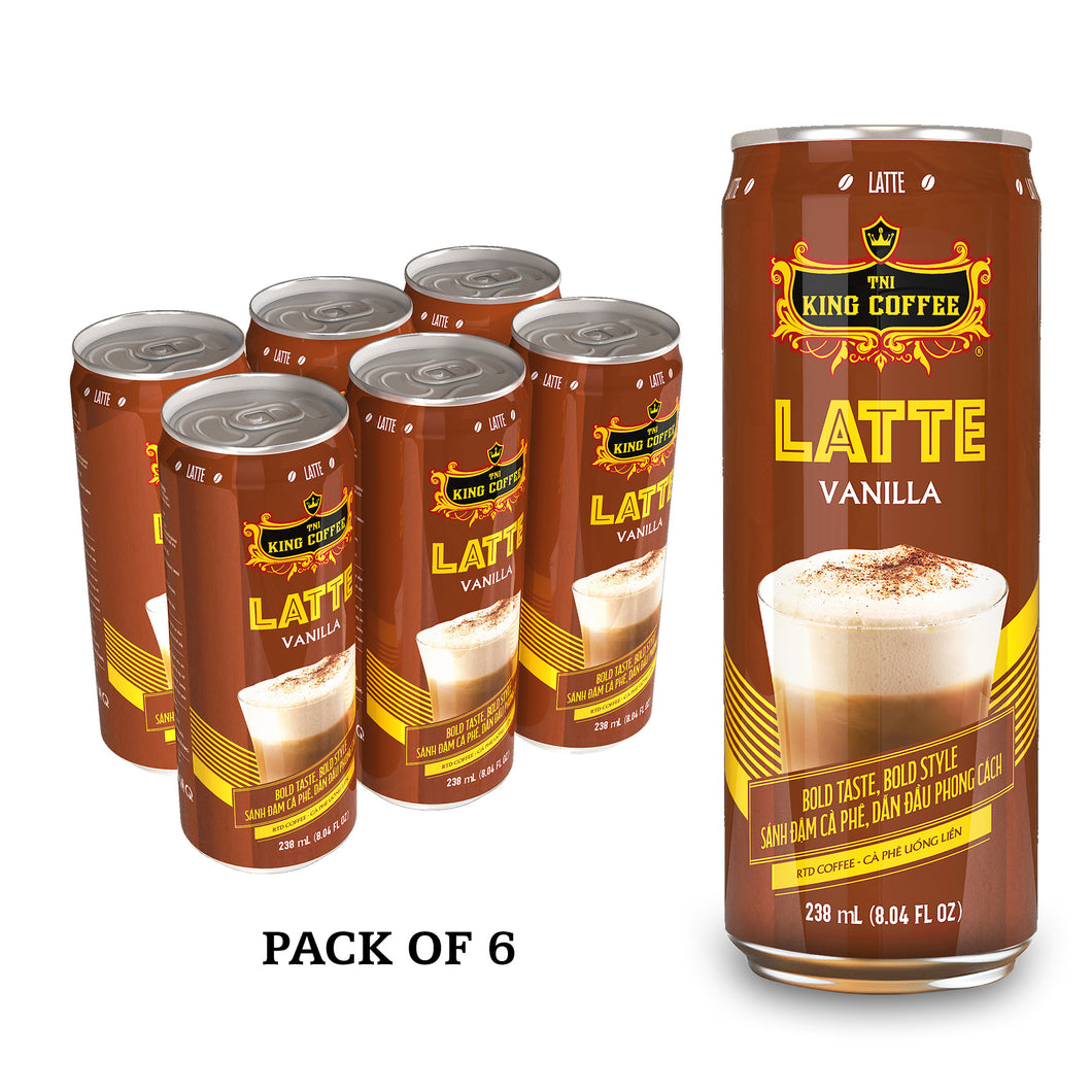 King Coffee RTD Latte Flavor Vanilla | Pack of 6 Can | Delicious Taste | Suitable for New and Light Drinkers