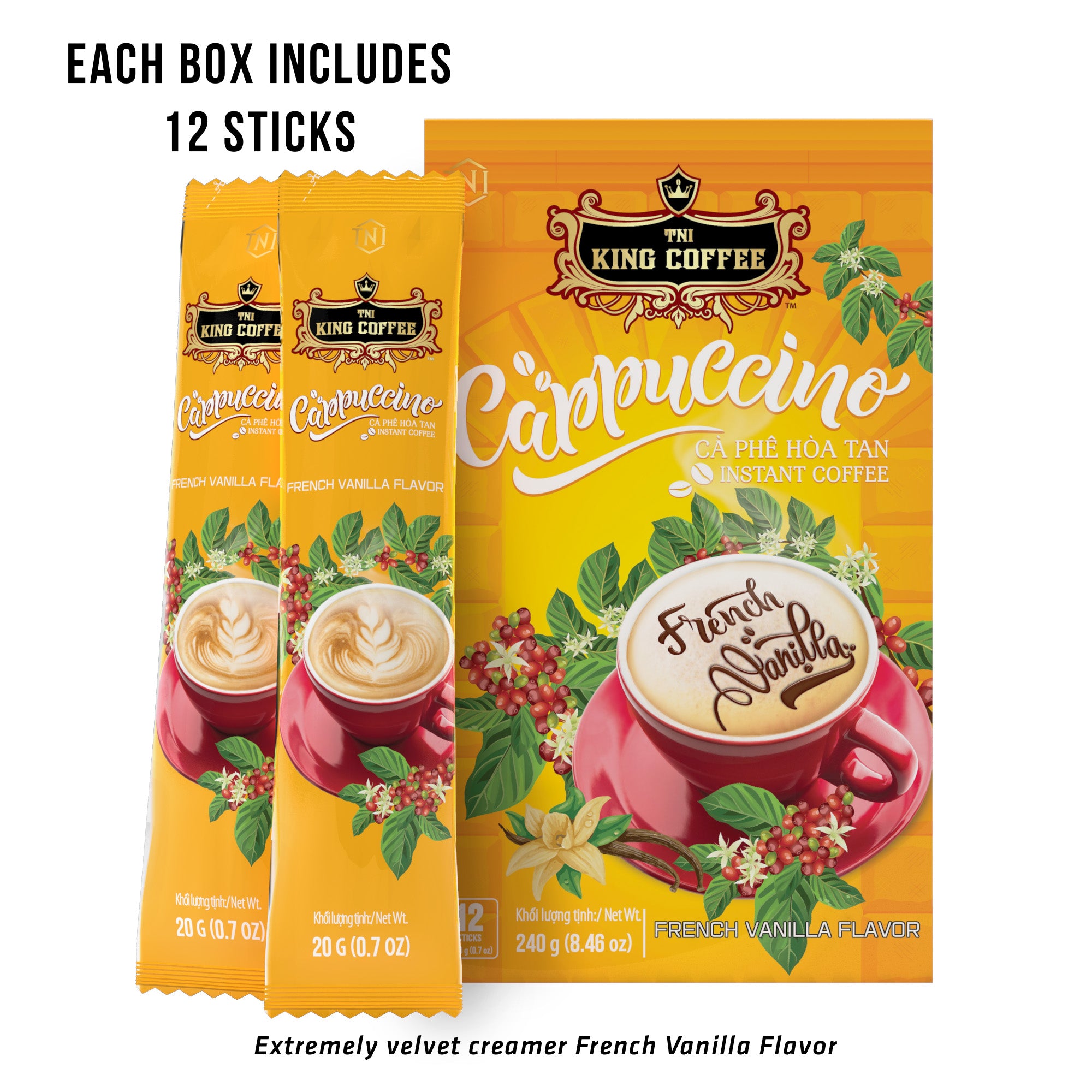 HAGARENTEN Collaboration Cafe キンブリー King Coffee - Cappuccino French Vanilla Flavor - Box 12 sticks