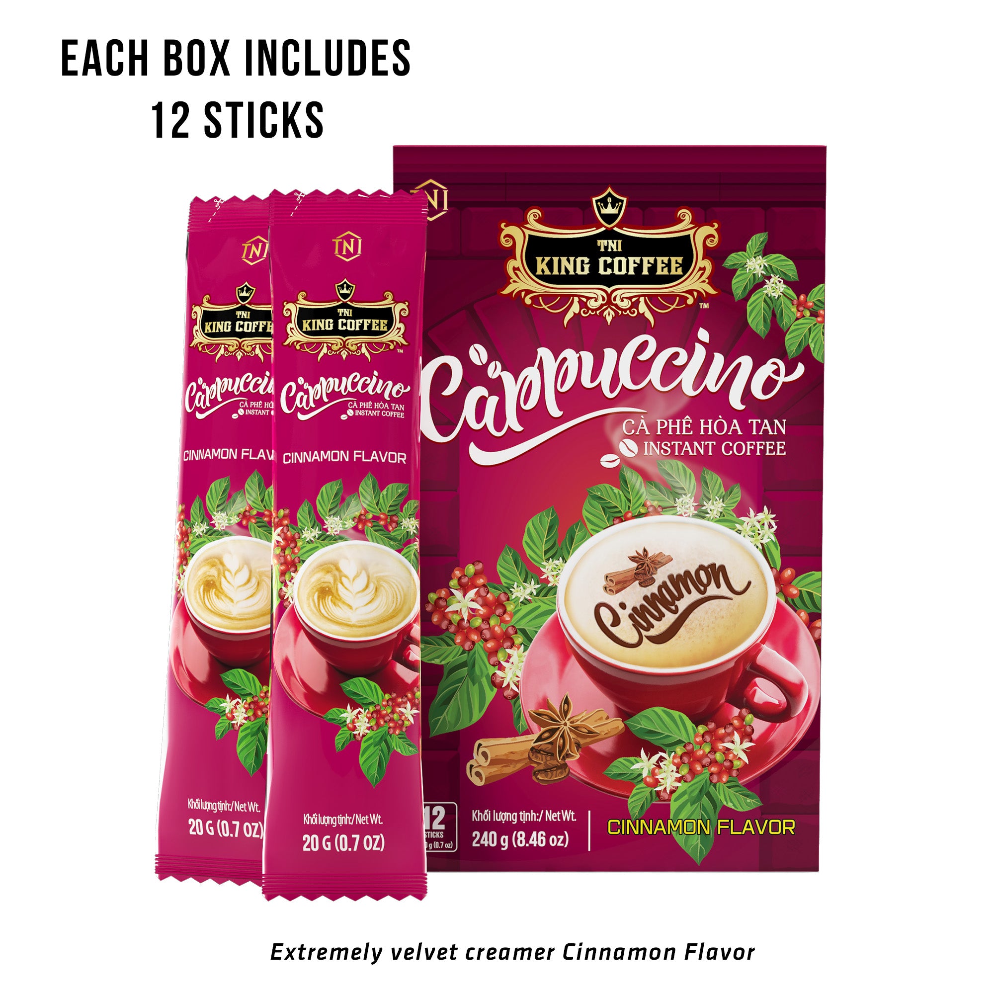 TNI King Coffee | Instant Coffee Mix | Cappuccino Cinnamon | Box