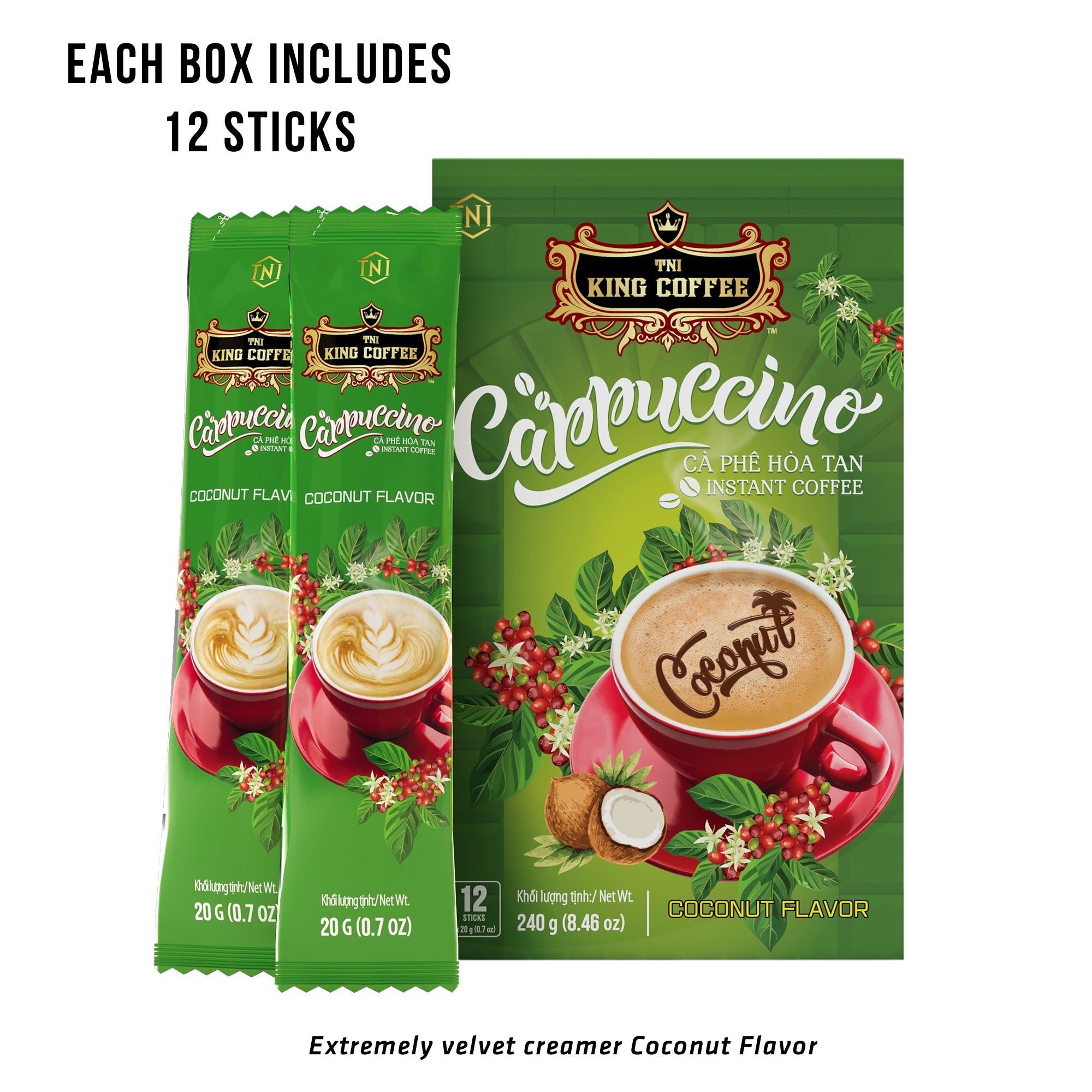 TNI King Coffee - Cappuccino Coconut Flavor - Box 12 sticks (1box