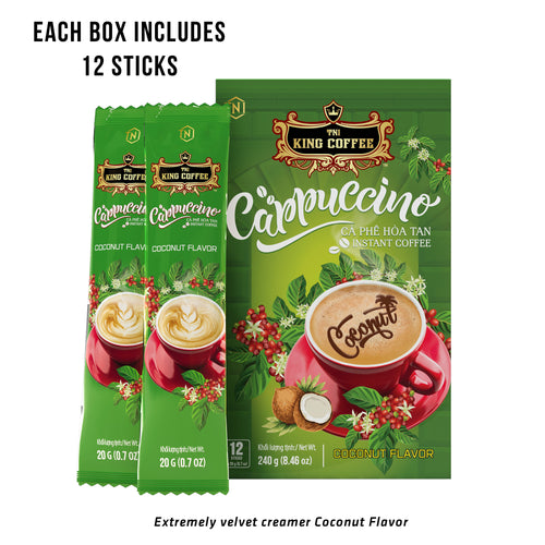 KING COFFEE Cappuccino Instant 12s x 20g - Coconut Flavor | Extremely Velvet Creamy Layer