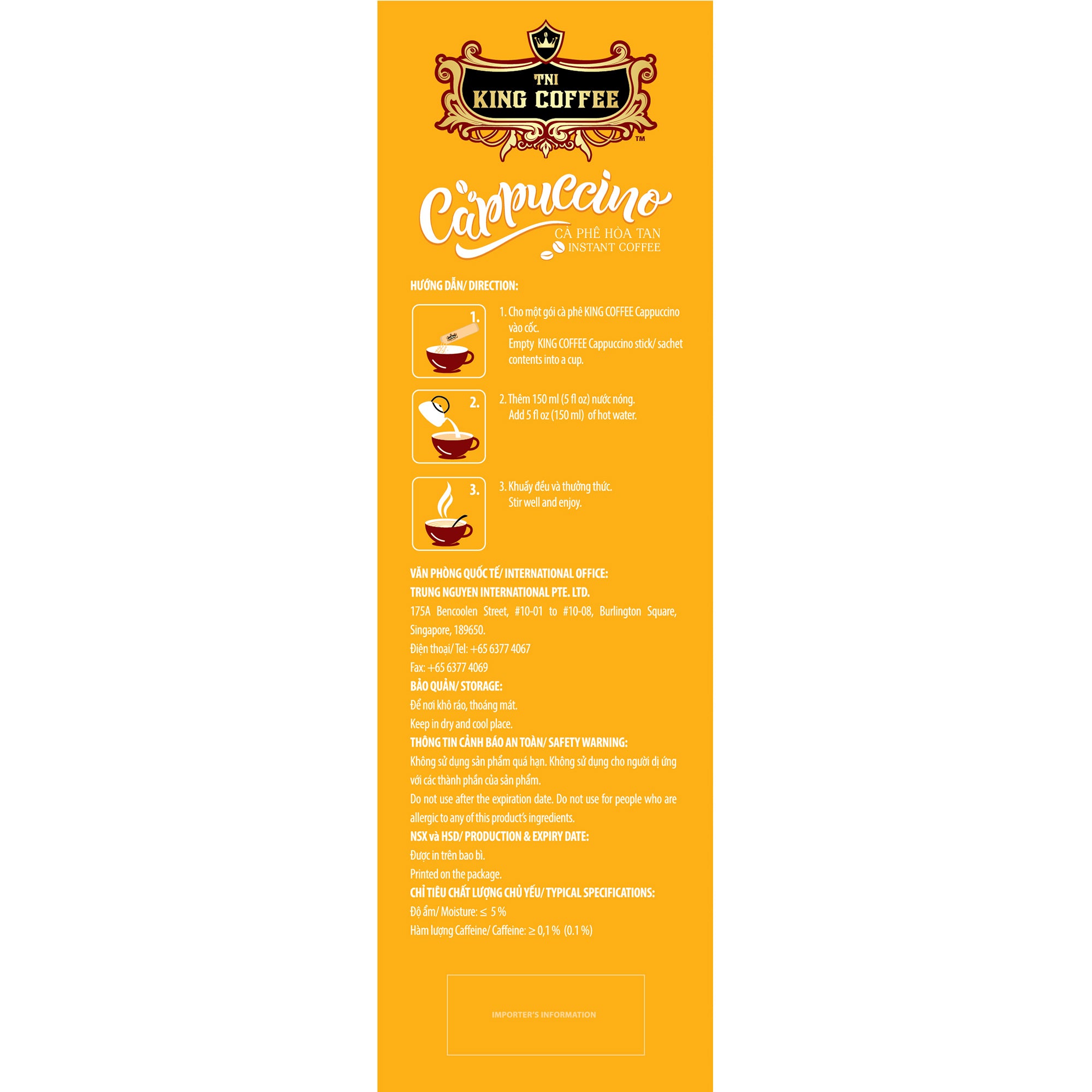 King Coffee - Cappuccino French Vanilla Flavor - Box 12 sticks