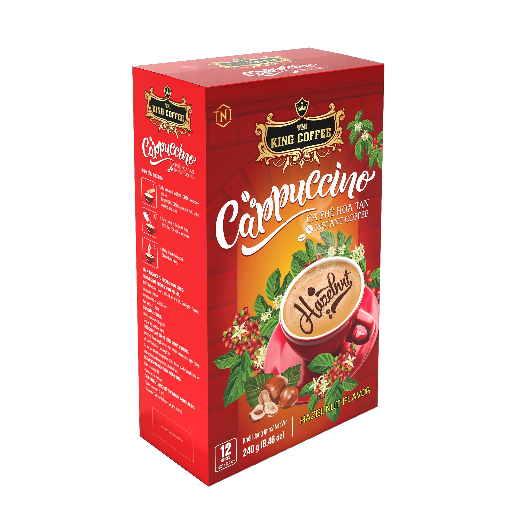 King Coffee | Instant Coffee Mix | Cappuccino Hazelnut | Box 12