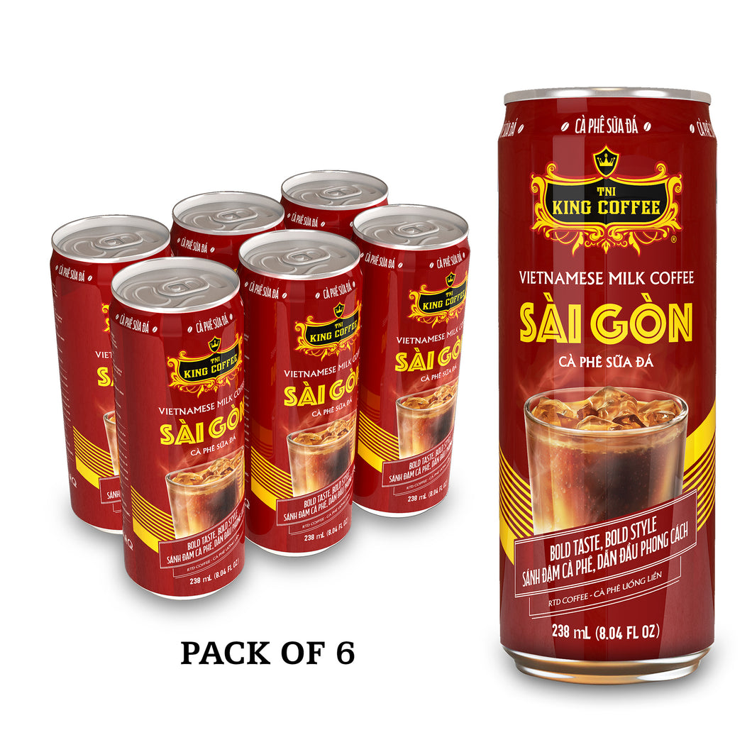 King Coffee RTD Ca Phe Sua Da Sai Gon (Vietnamese Iced Milk Coffee) | Pack of 6 Can | Strong, Bold and Unique Taste